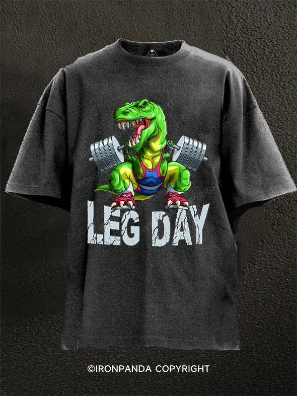 Comfy T-Shirt-T-Rex LEG DAY Washed Gym Shirt