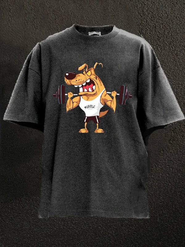 Retro T-Shirt-Crazy Bodybuilding orange Dog Washed Gym Shirt