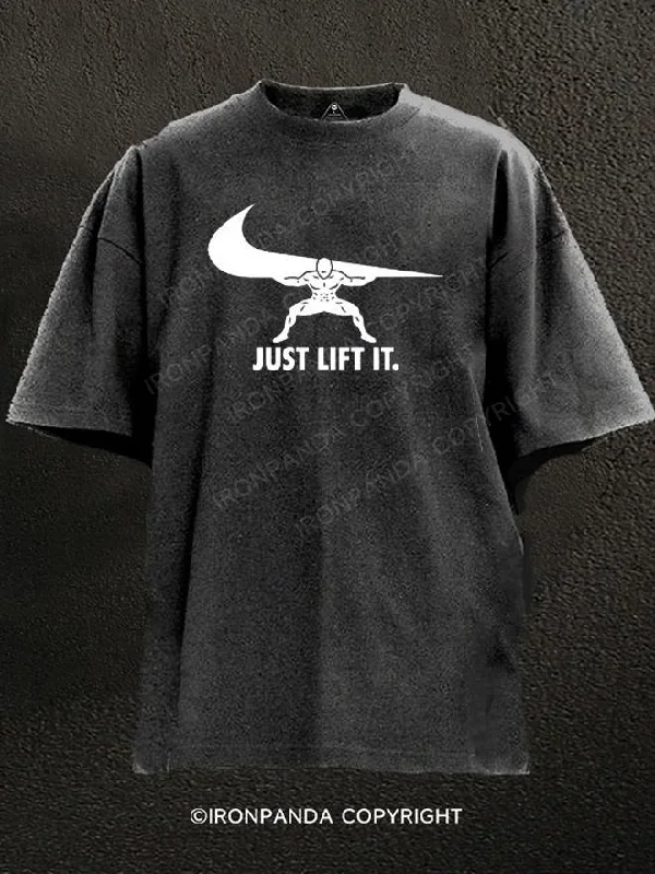 Loose T-Shirt-JUST LIFT IT Washed Gym Shirt