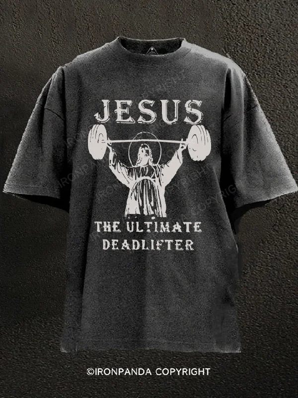 Stretch T-Shirt-JESUS DEADLIFT Washed Gym Shirt