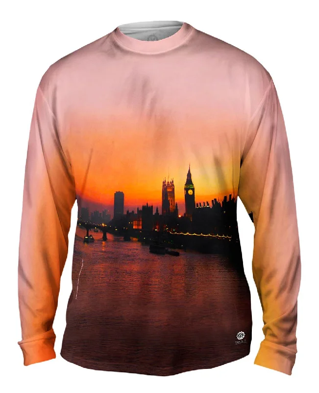 Designer Long Sleeve-London Eye At Dusk Night