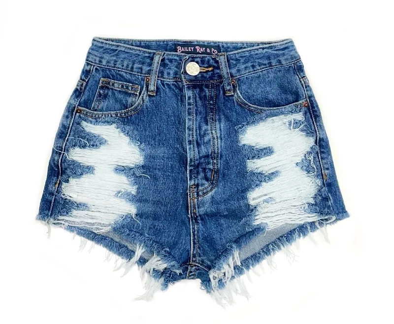 Relaxed Shorts-Heavily Distressed High Waisted Denim Shorts  - The Fergie