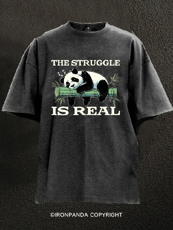 Artistic Graphic T-Shirt-The Struggle Is Real Panda Washed Gym Shirt