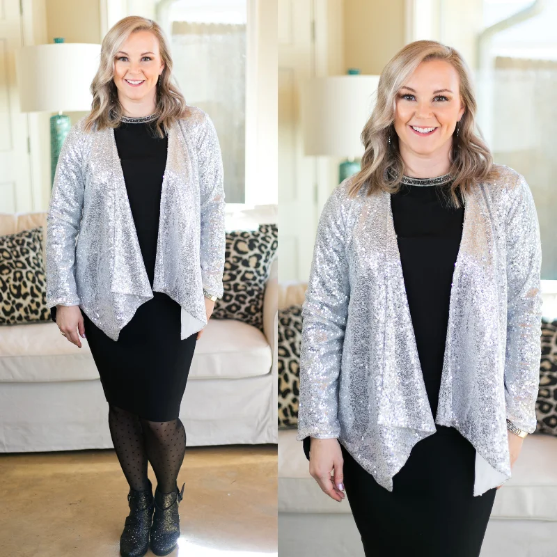 Lounge Jacket-Glam Slam Sequin Blazer Jacket in Silver