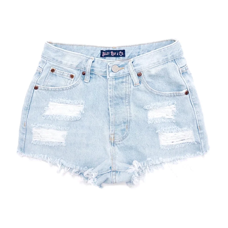 Basketball Shorts-Light Wash, Distressed  High Waisted Denim Shorts  - The Remi