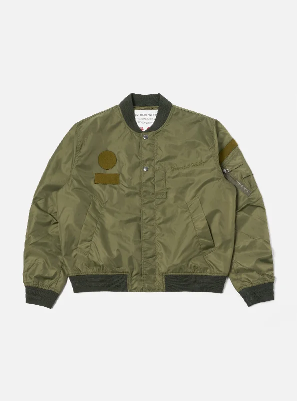 Modern Fit Jacket-Universal Works Badge Bomber in Olive Flight Nylon