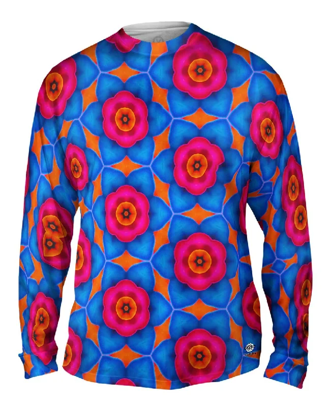 Color Block Long Sleeve-Smell The Blue Flowers Pattern