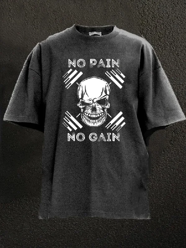 Cotton T-Shirt-No Pain No Gain Powerlifting Workout Washed Gym Shirt