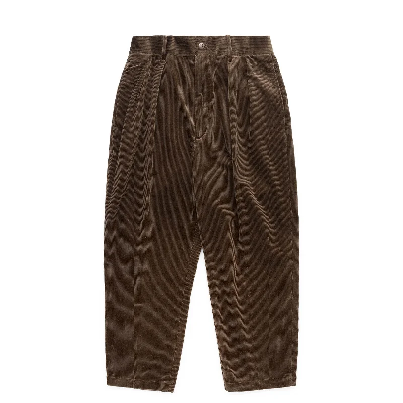 Wide Leg Pants-DOUBLE PLEATED CORDUROY TROUSERS