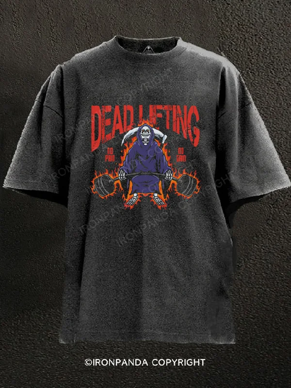 Graphic Print T-Shirt-Dead Lifting Washed Gym Shirt