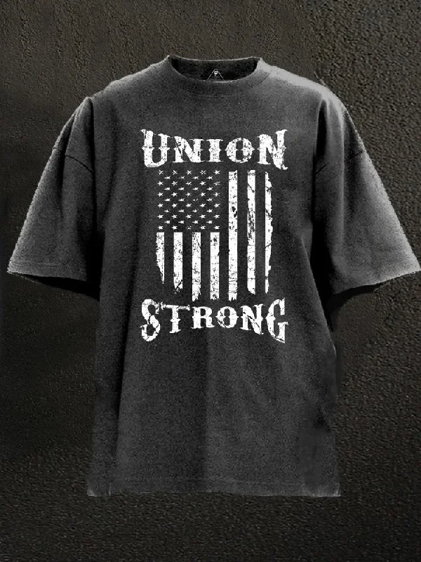 Artistic Graphic T-Shirt-Union Strong Union Proud Labor Day Washed Gym Shirt