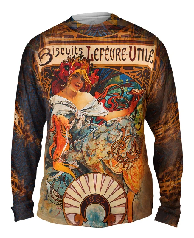 Crew Neck Long Sleeve-Alphonse Mucha - "Biscuits Lefèvre-Utile" (1896)