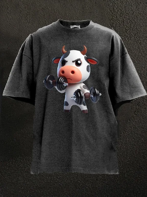 Fashionable T-Shirt-exercise cow Washed Gym Shirt