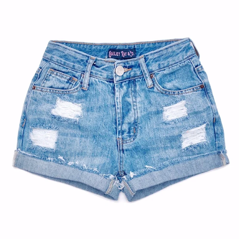 Comfy Shorts-Distressed High Waisted Denim Shorts  - The Poppy