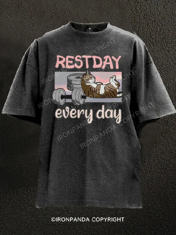 Movie T-Shirt-Restday everyday lazy cat for sports mufflers Washed Gym Shirt