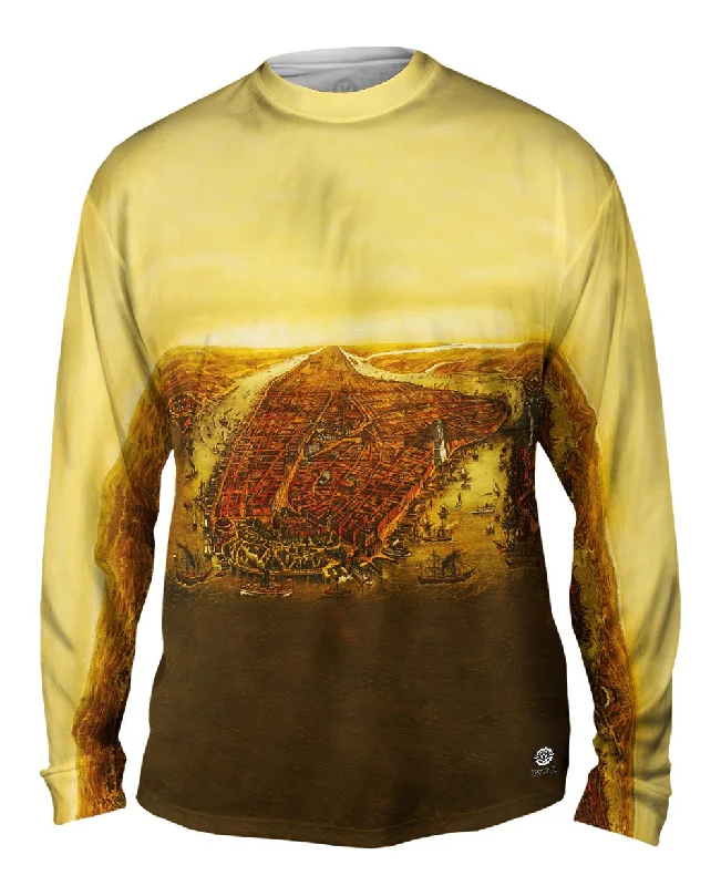 Heavyweight Long Sleeve-"Bird_#_s Eye Map of Manhattan New York City"