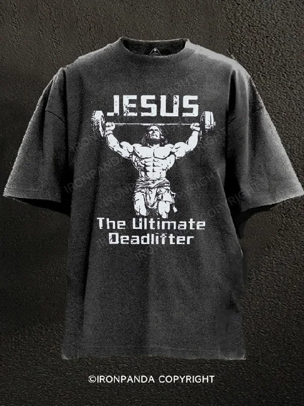 Color Block T-Shirt-Jesus the Ultimate Deadlifter Washed Gym Shirt