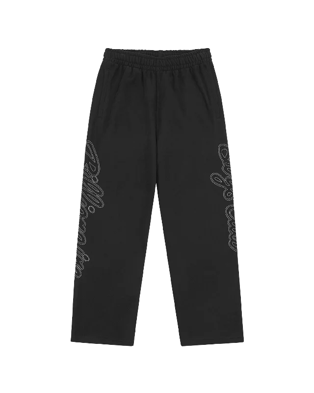 Elastic Waist Pants-Script Logo Chainstitch Wide Leg Sweatpants