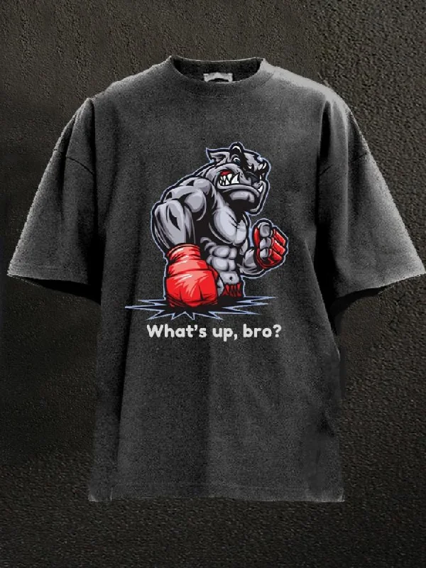 Heavy Cotton T-Shirt-WHAT'S UP BRO? Washed Gym Shirt