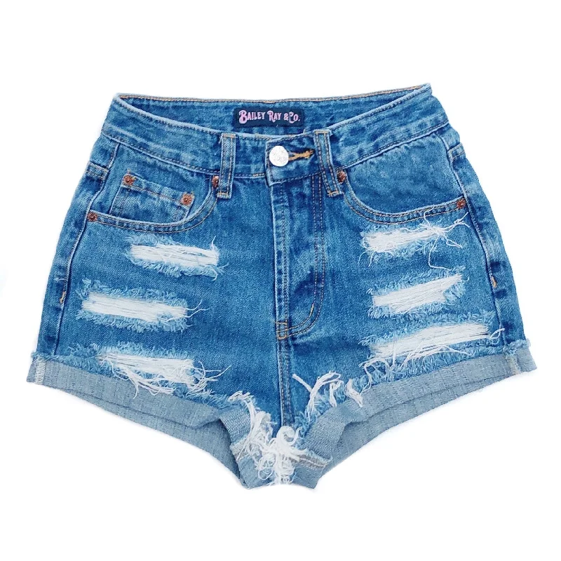 Trendy Shorts-Distressed High Waisted Denim Shorts  - The Mackenzie