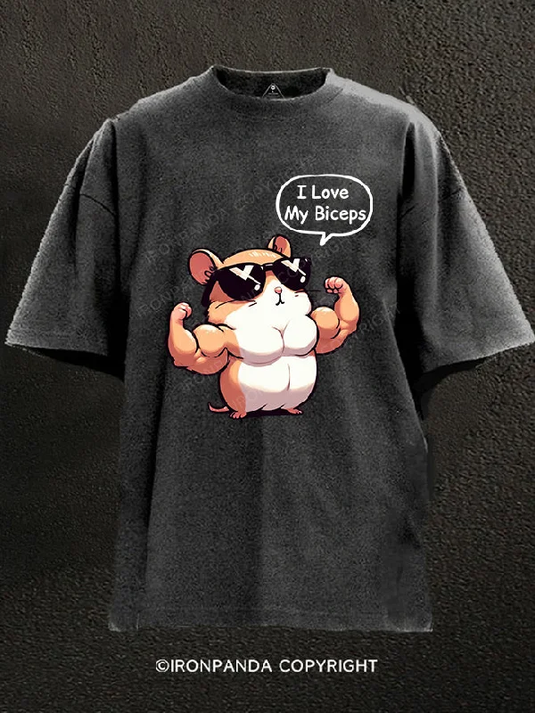 Music T-Shirt-Big Biceps Cute Hamster Washed Gym Shirt