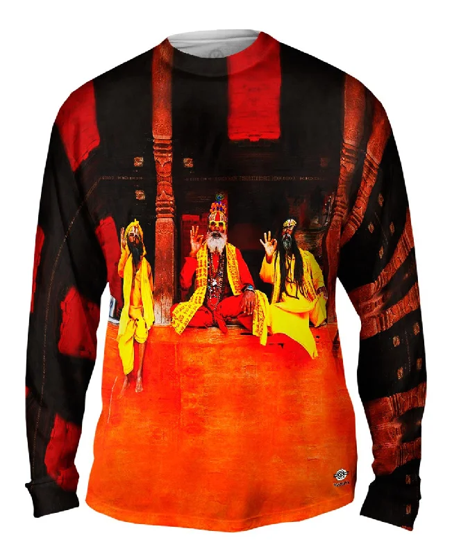 Henley Long Sleeve-Three Saddhus At Kathmandu Durbar Square