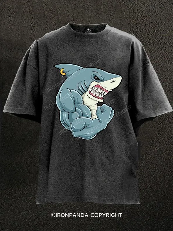 Surf T-Shirt-Muscles Shark Washed Gym Shirt