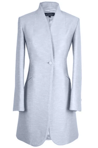 Edgy Jacket-Long Jacket in Pale Blue Silk Summer Tweed with Back Detail - Mia