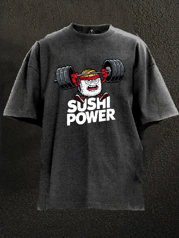 Funny T-Shirt-Sushi Power Weightlifting Roll Washed Gym Shirt