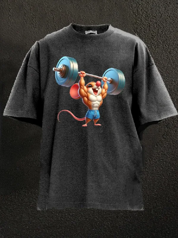 Summer T-Shirt-Muscular Mouse Lifting Washed Gym Shirt