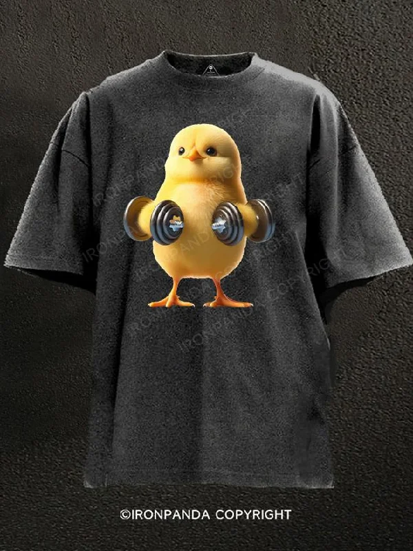 Horror T-Shirt-Dumbbell chicken Washed Gym Shirt