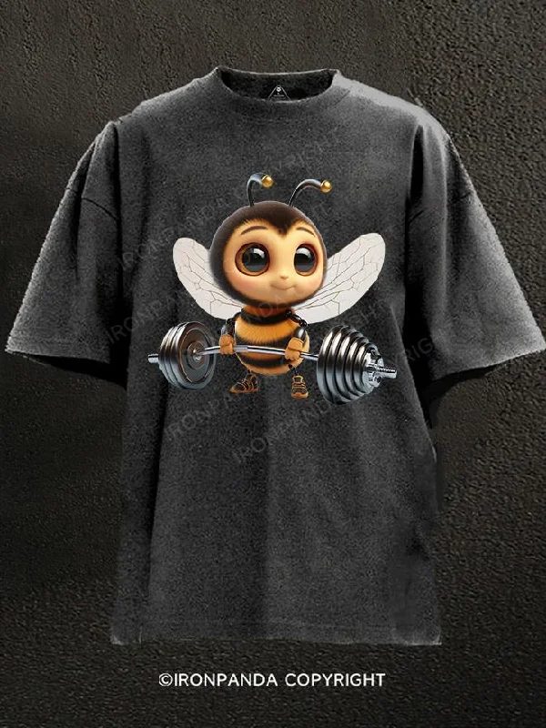 Oversized Graphic T-Shirt-Barbell bee Washed Gym Shirt