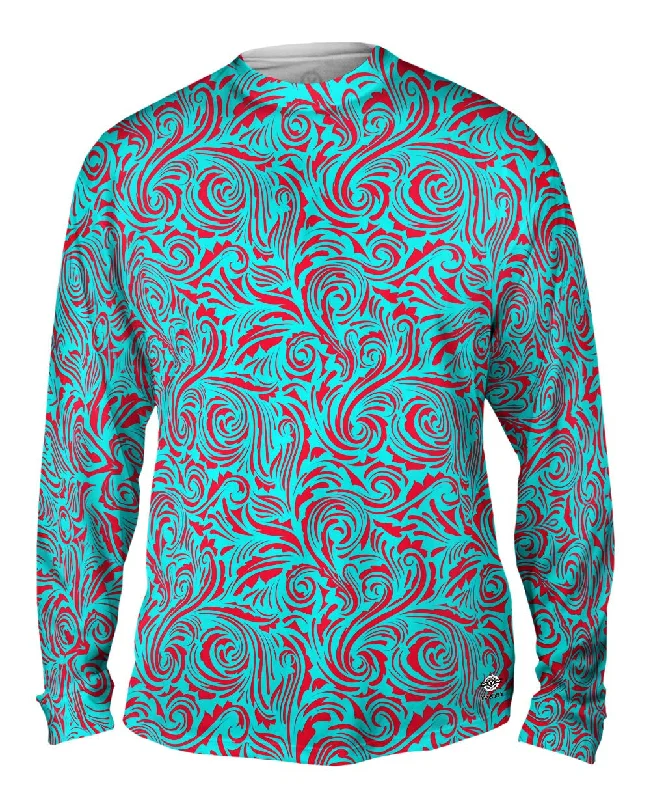 Workout Long Sleeve-Autumn Me Red Leaf Swirls Pattern