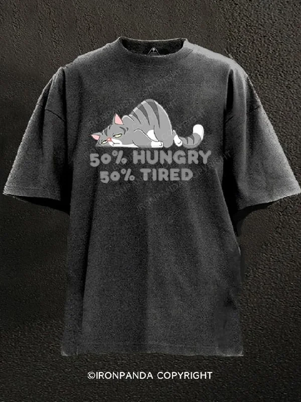 Pop Culture T-Shirt-50% HUNGRY 50% TIRED Washed Gym Shirt