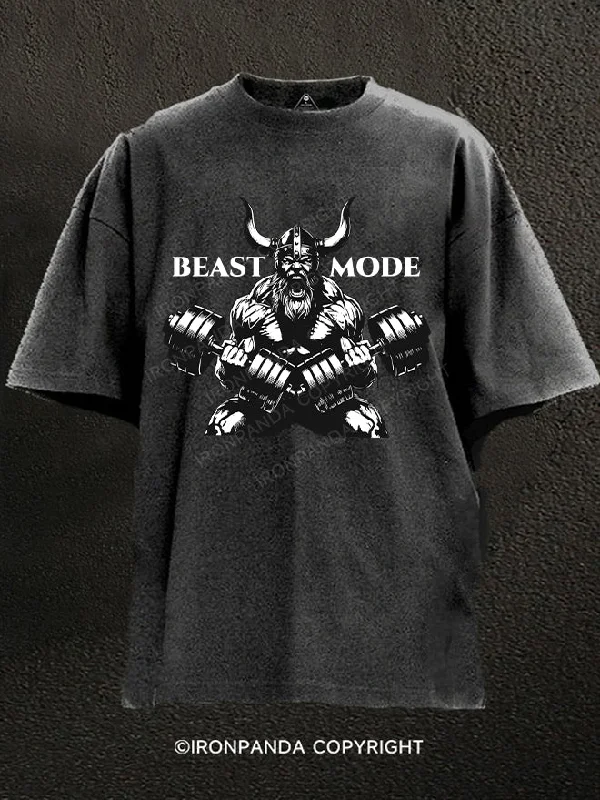 Music T-Shirt-BEAST MODE Viking Washed Gym Shirt