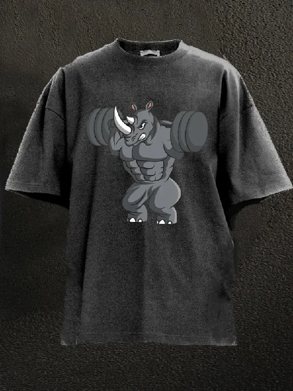 Pop Culture T-Shirt-Weightlifting Rhino Washed Gym Shirt