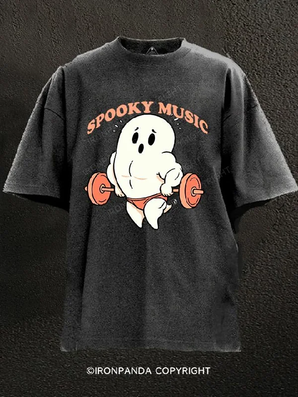 Plain T-Shirt-Spooky Music Washed Gym Shirt