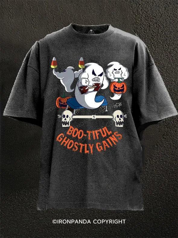 All Season T-Shirt-BOO TIFUL  GHOSTLY GAINS Washed Gym Shirt