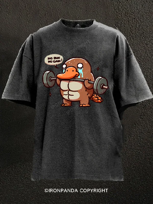 Oversized Graphic T-Shirt-No Pain No Gain Platypus Washed Gym Shirt