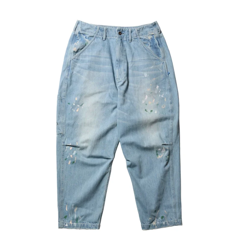 Pleated Pants-STAMPED DENIM SARROUEL PANTS