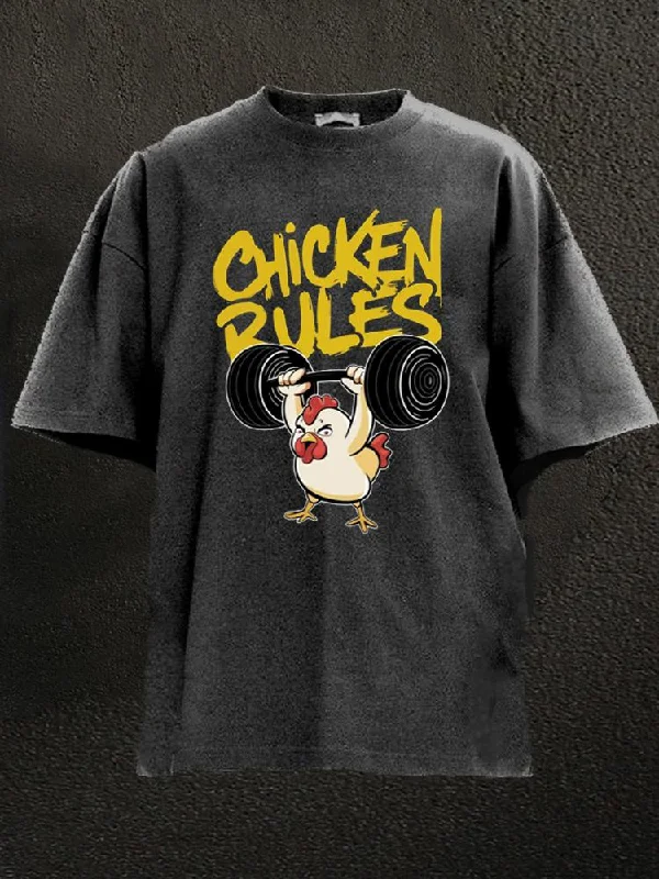 3D Print T-Shirt-Chicken Rules Washed Gym Shirt