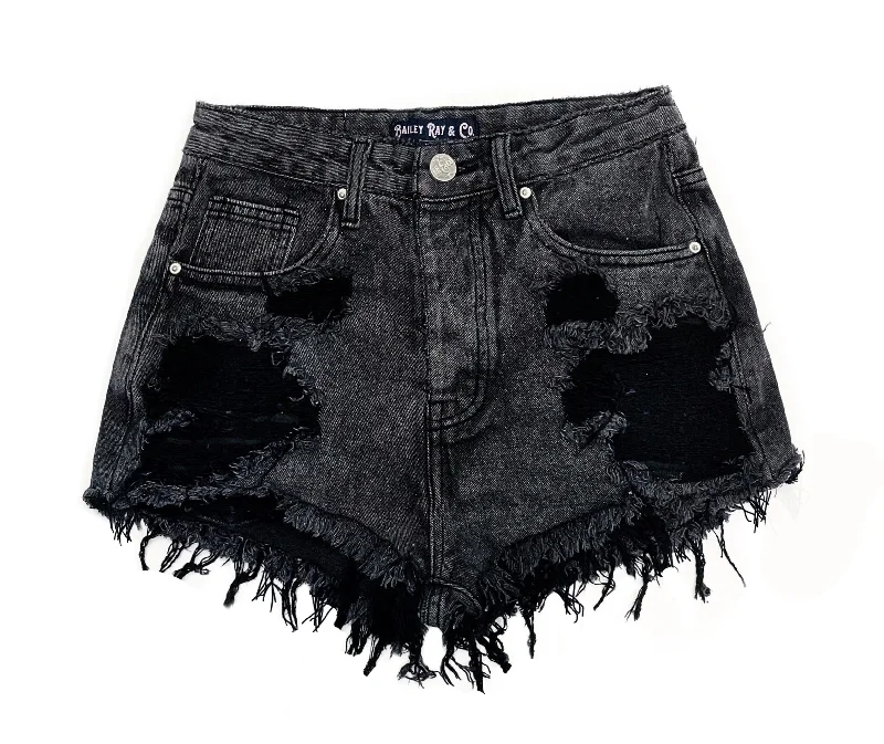 Cool Shorts-Distressed Black High Waisted Denim Shorts  - The Wesley