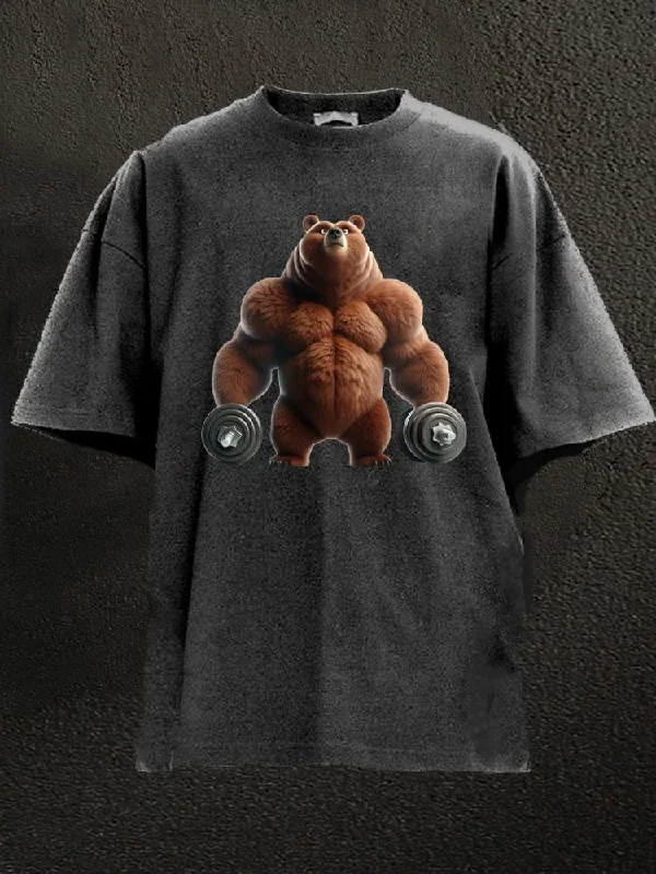 Monochrome T-Shirt-Gym Bear Washed Gym Shirt