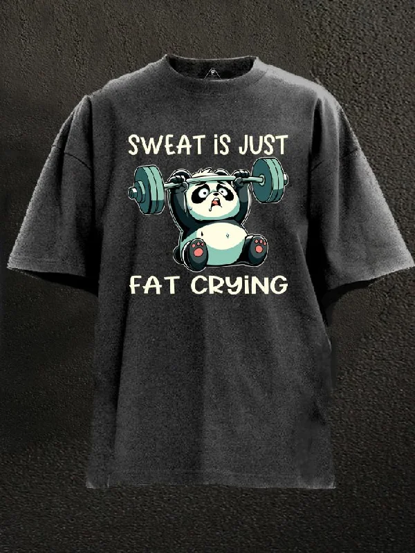 Oversized Graphic T-Shirt-sweat is just fat Weightlifting Panda  Washed Gym Shirt