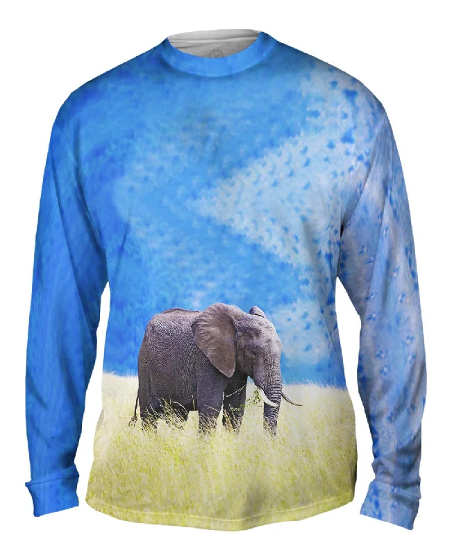 Two Tone Long Sleeve-Elephant In Tall Grass