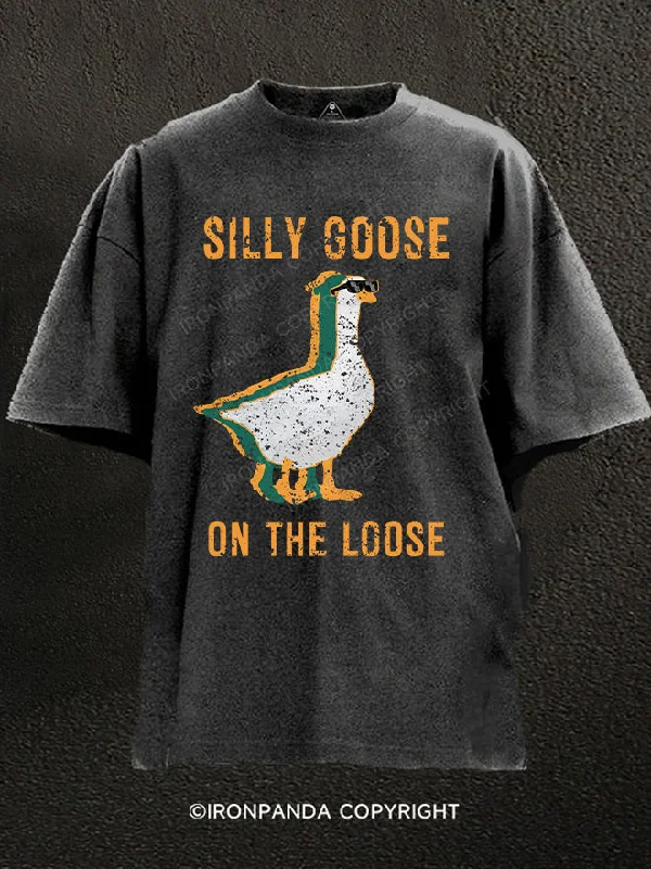 Graphic Print T-Shirt-Silly Goose on the loose Washed Gym Shirt