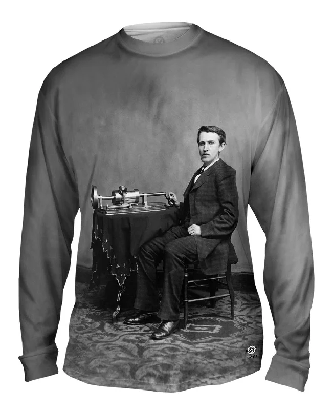 V Neck Long Sleeve-Thomas Edison And Phonograph