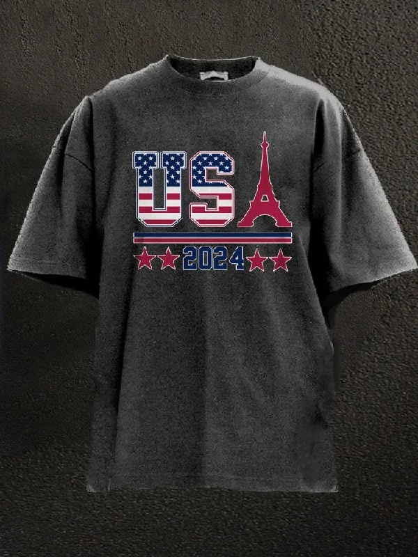 Vintage T-Shirt-USA Paris 2024 Summer Game Washed Gym Shirt