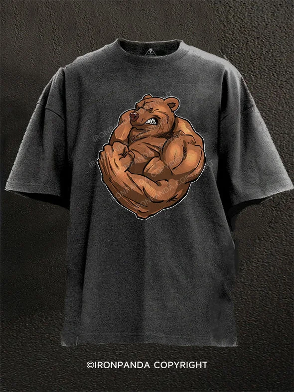 Rock Band T-Shirt-Strong Bear With Muscles Washed Gym Shirt