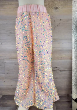 Elastic Waist Pants-Sequin Bell Bottoms